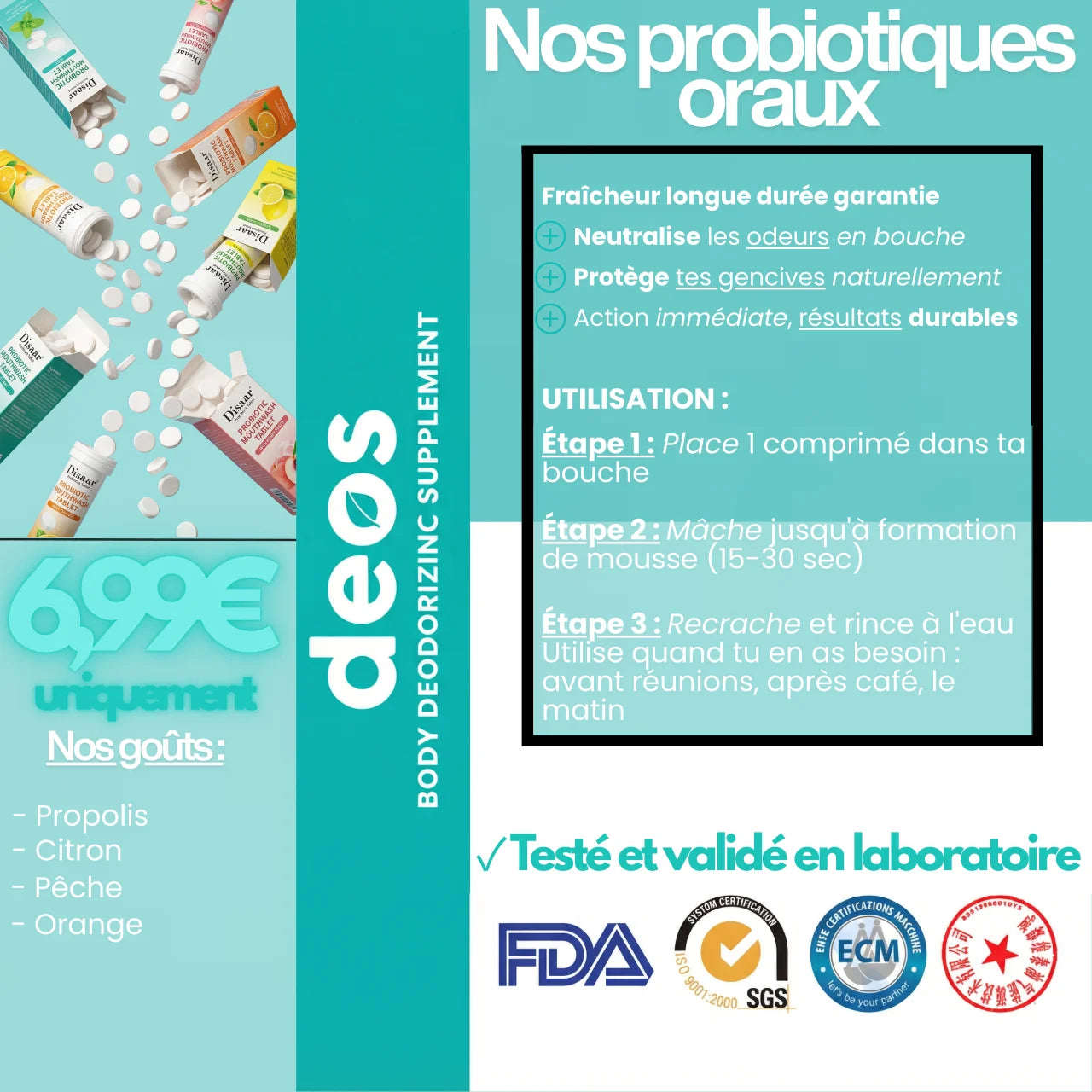 DIWAAR™ Citron Probiotiques Oraux • Haleine Fraîche Instantanée